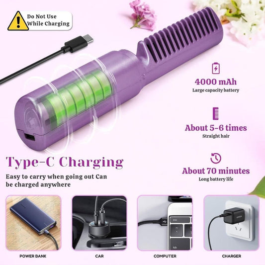 Portable Rechargeable Mini Straightener & Hot Comb – Smooth, Sleek Hair Anywhere