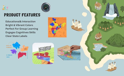 Jigsaw Puzzle of Indian Map with State Capitals and Flag